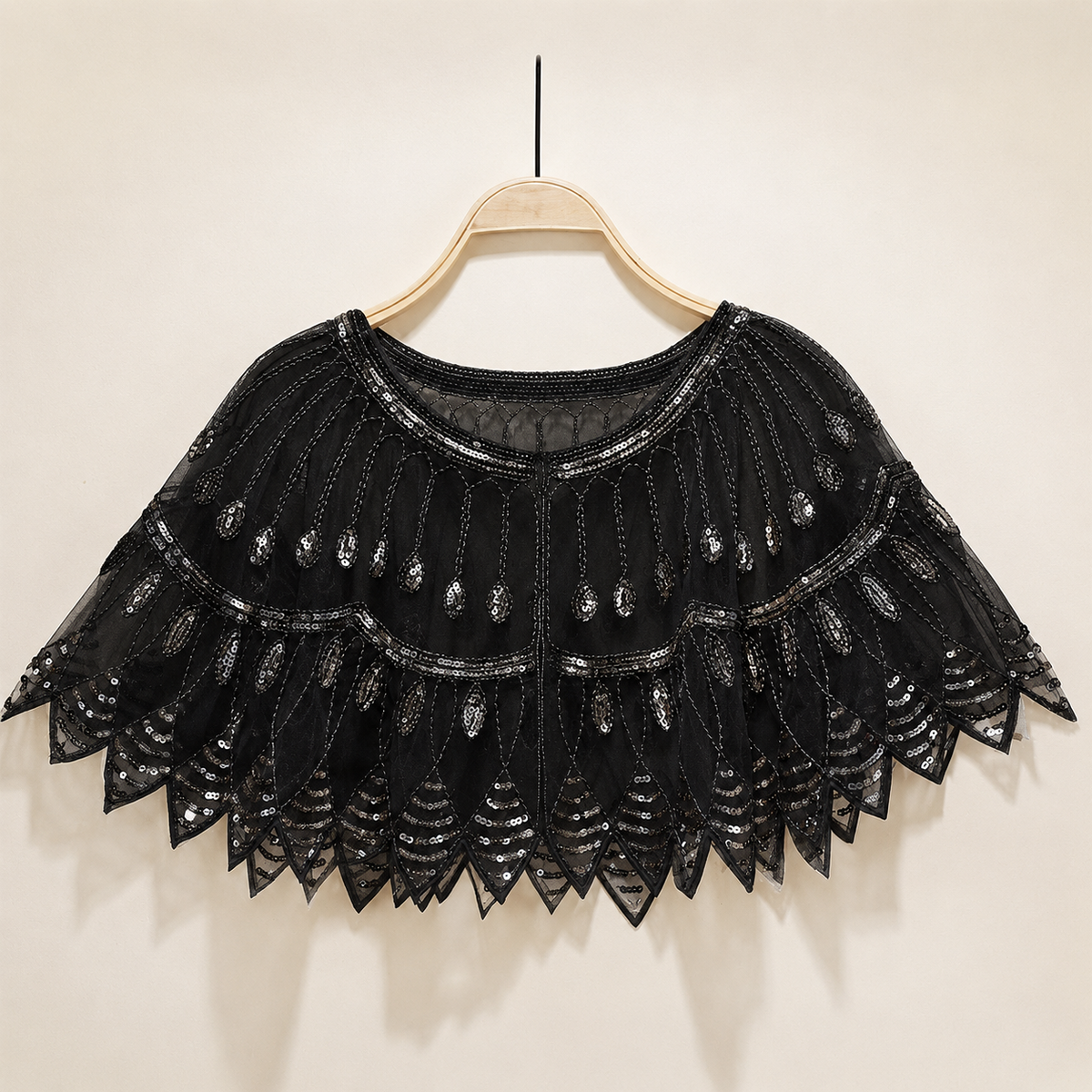 Black Sheer Sequin Bolero Cape
