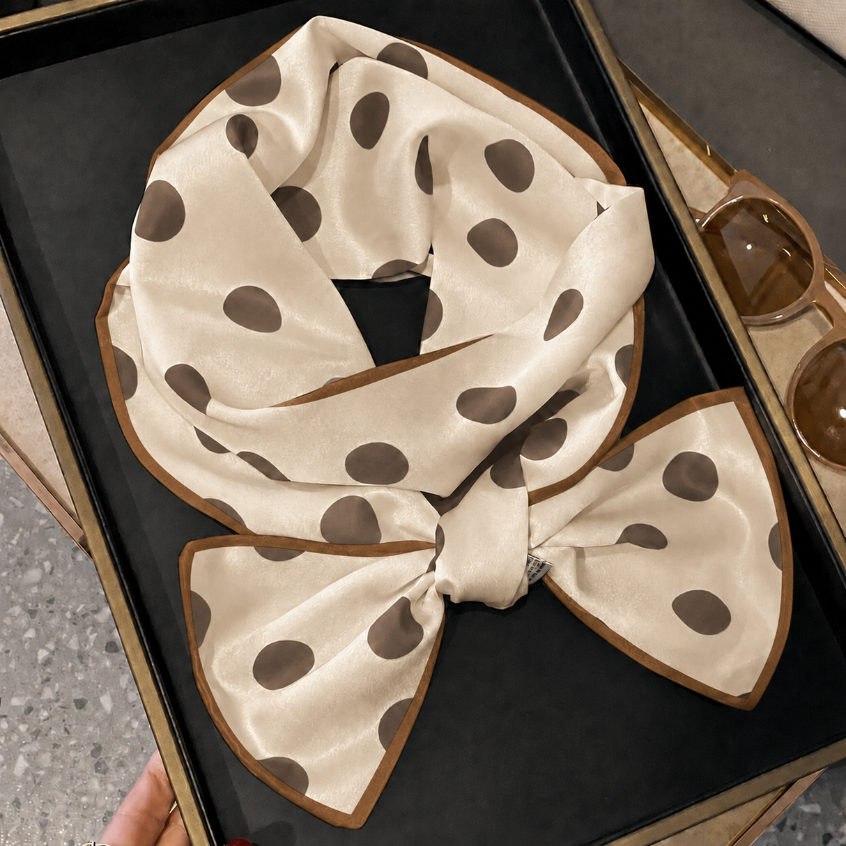 Gold Taupe Polka Spot Satin Feel Neck Scarf