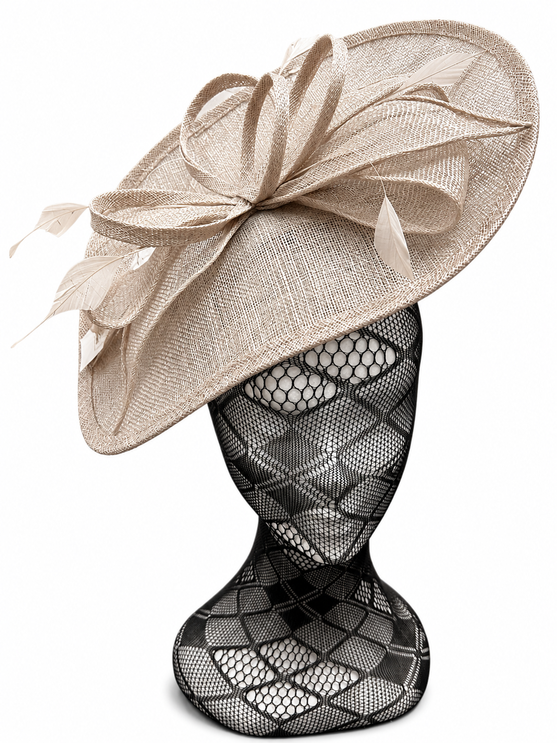 Almond Feather & Bow Oval Disc Fascinator