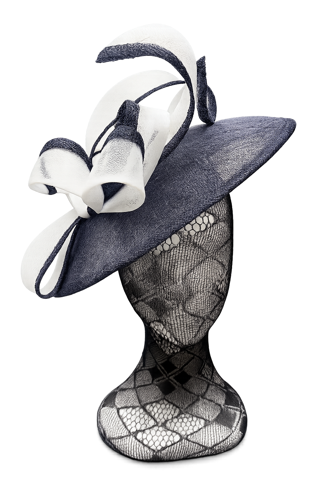 Navy & White Bow Looped Disc Fascinator