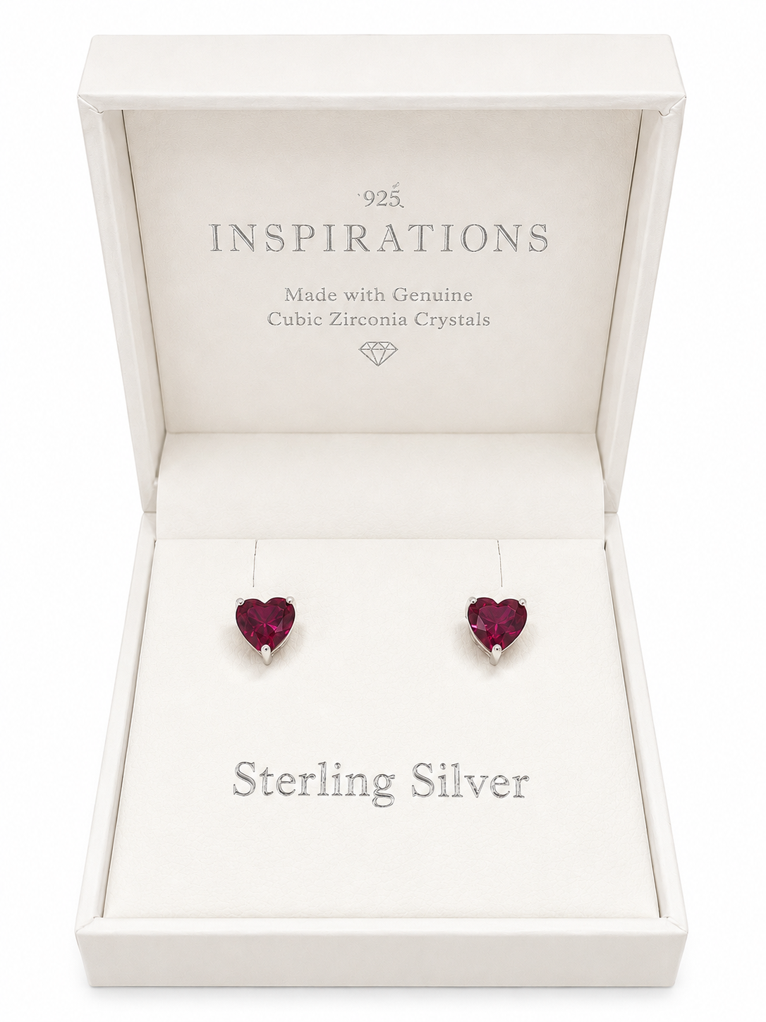Inspirations Sterling Silver Raspberry Red Heart Stud Earrings