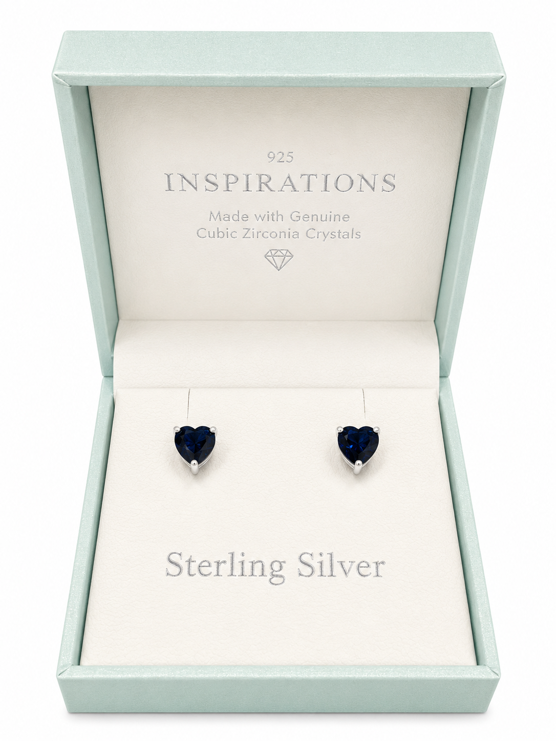 Inspirations Sterling Silver Blue Gem Heart Stud Earrings