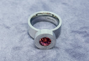 Chunky Stainless Steele Pink Diamante Crystal Ring