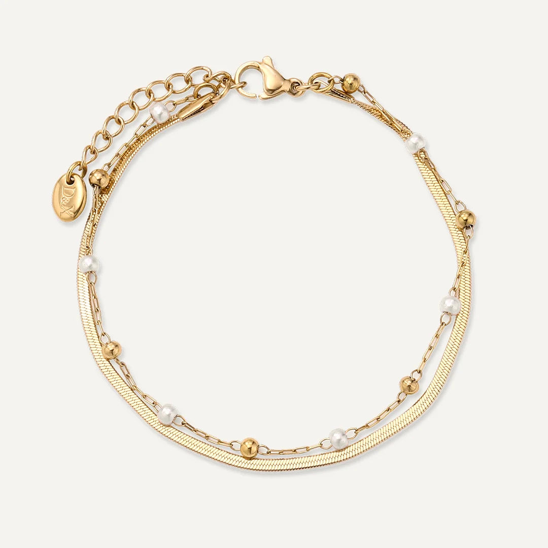 D& X London Vibes 18K Gold Plated Double String Pearl Bracelet