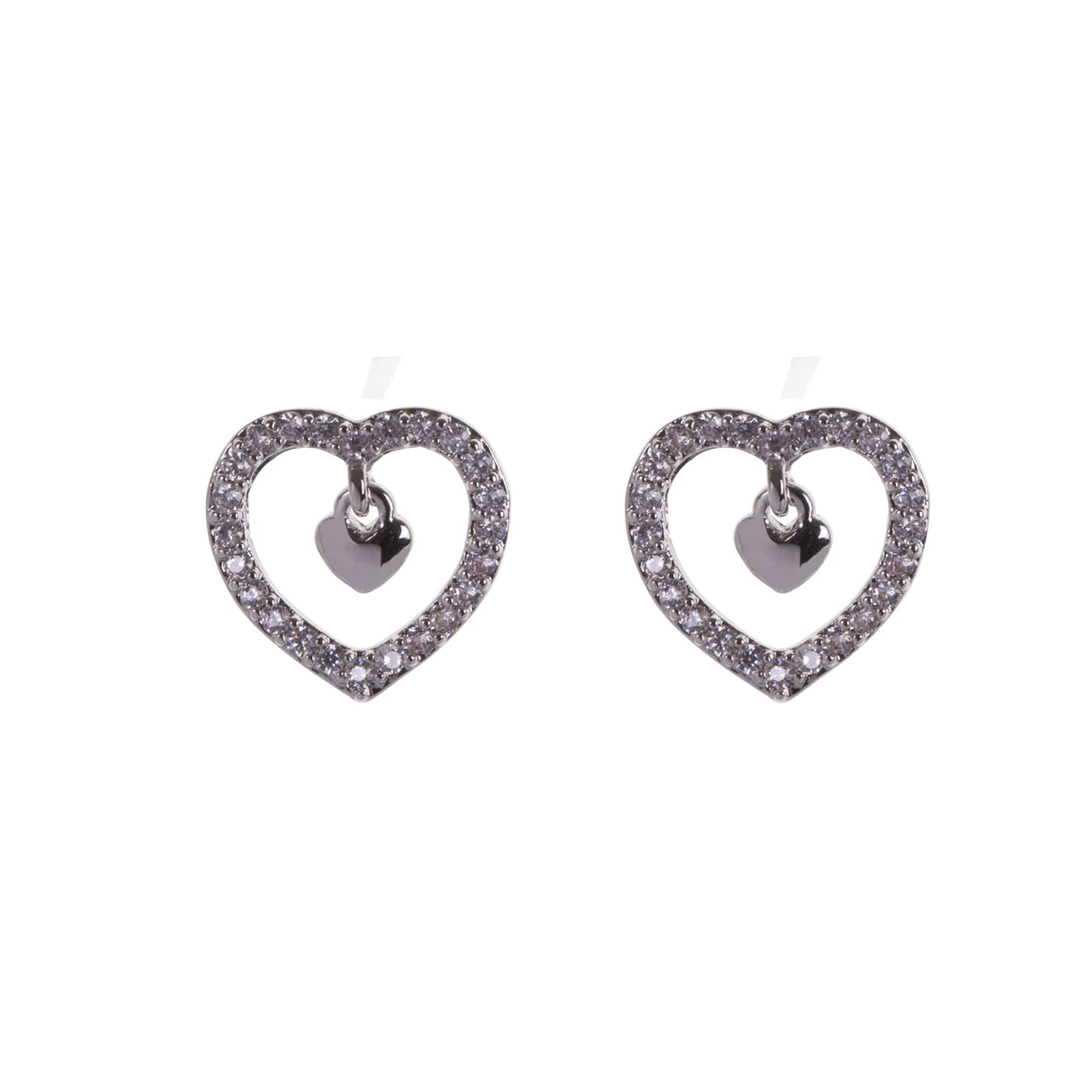 D& X London Keira White Gold Plated Crystal Heart Stud Earrings