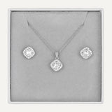 D&X Classic Silver Cushion Cut Halo Jewellery Set