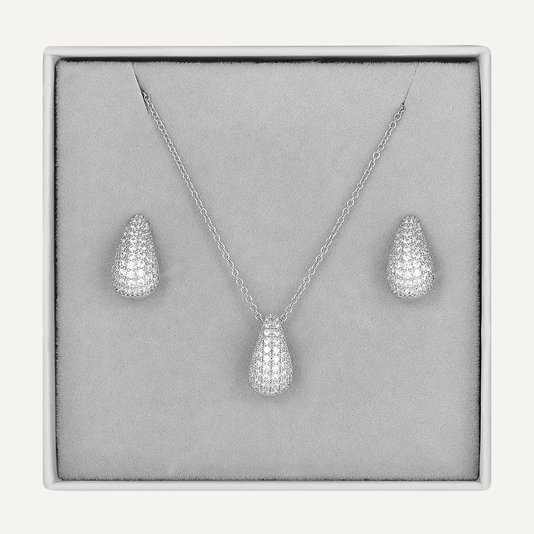 D&X London Silver Diamante Earring & Necklace Box Set