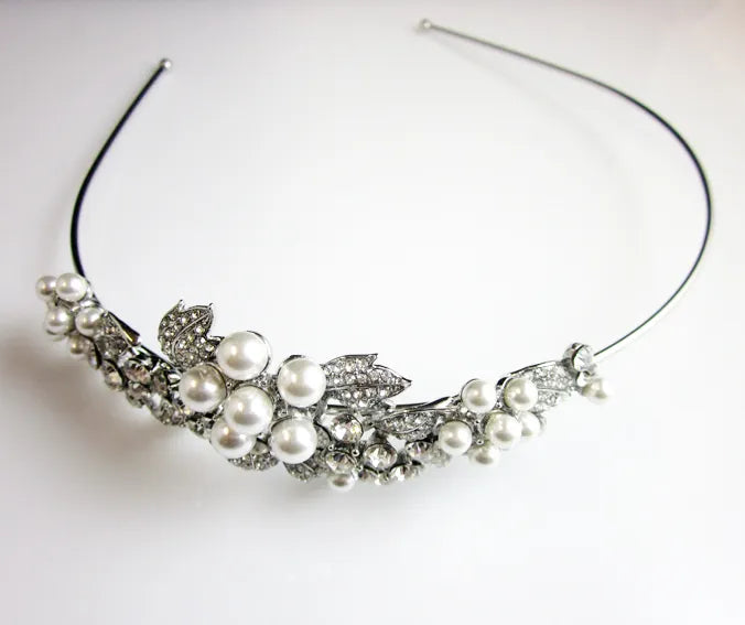 Crystal Silver Pearl Jewelled Flower Hairband