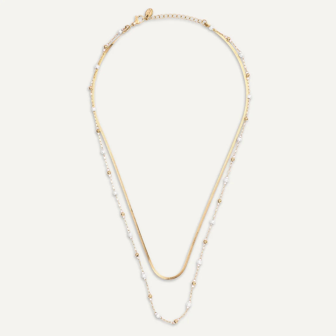 D& X London Vibes 18K Gold Plated Double String Pearl Necklace