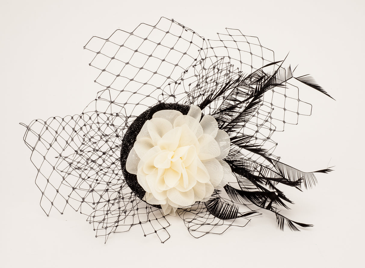 Black & Cream Net Slide Fascinator