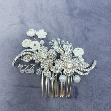 Silver Pearl & Crystal Bead Bridal Hair Comb