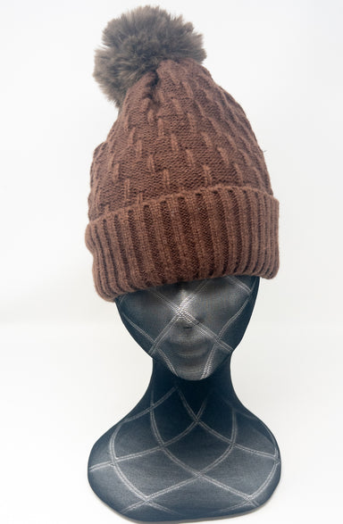 Brown Cable knit Bobble Hat