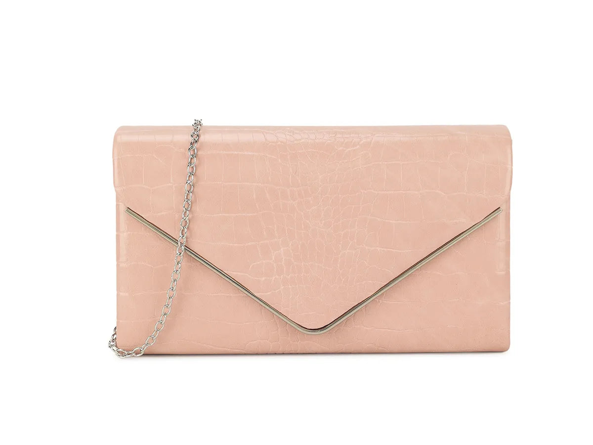 Nude Croc Print Clutch Bag