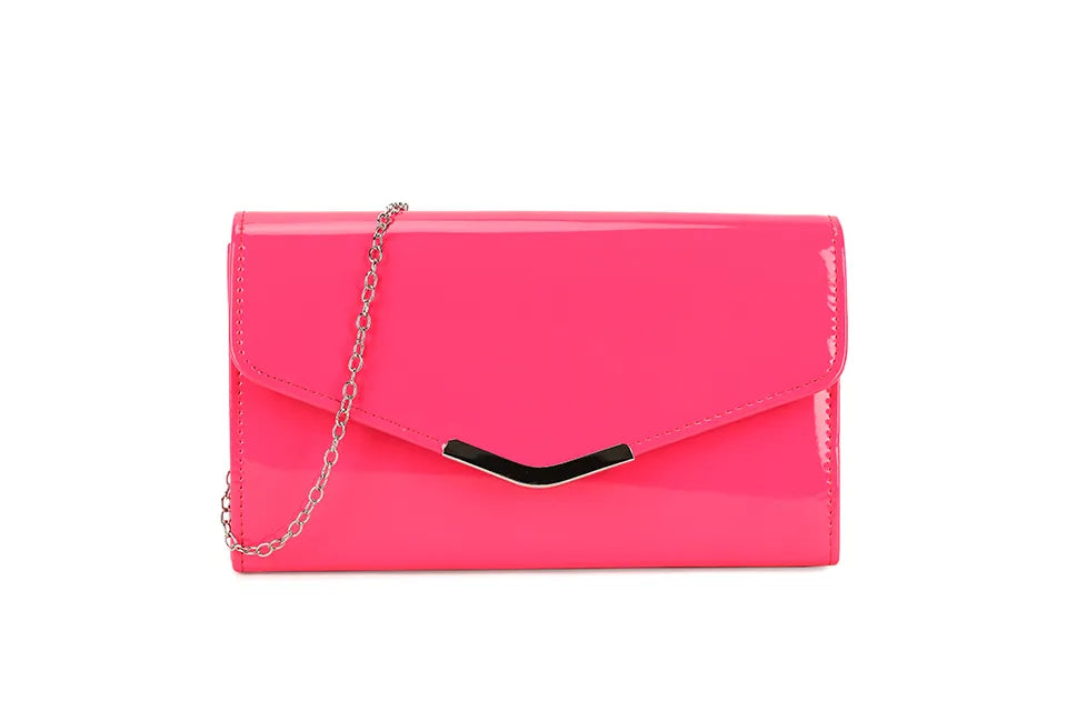 Hot Fuchsia Pink Silver Trimmed Clutch Bag