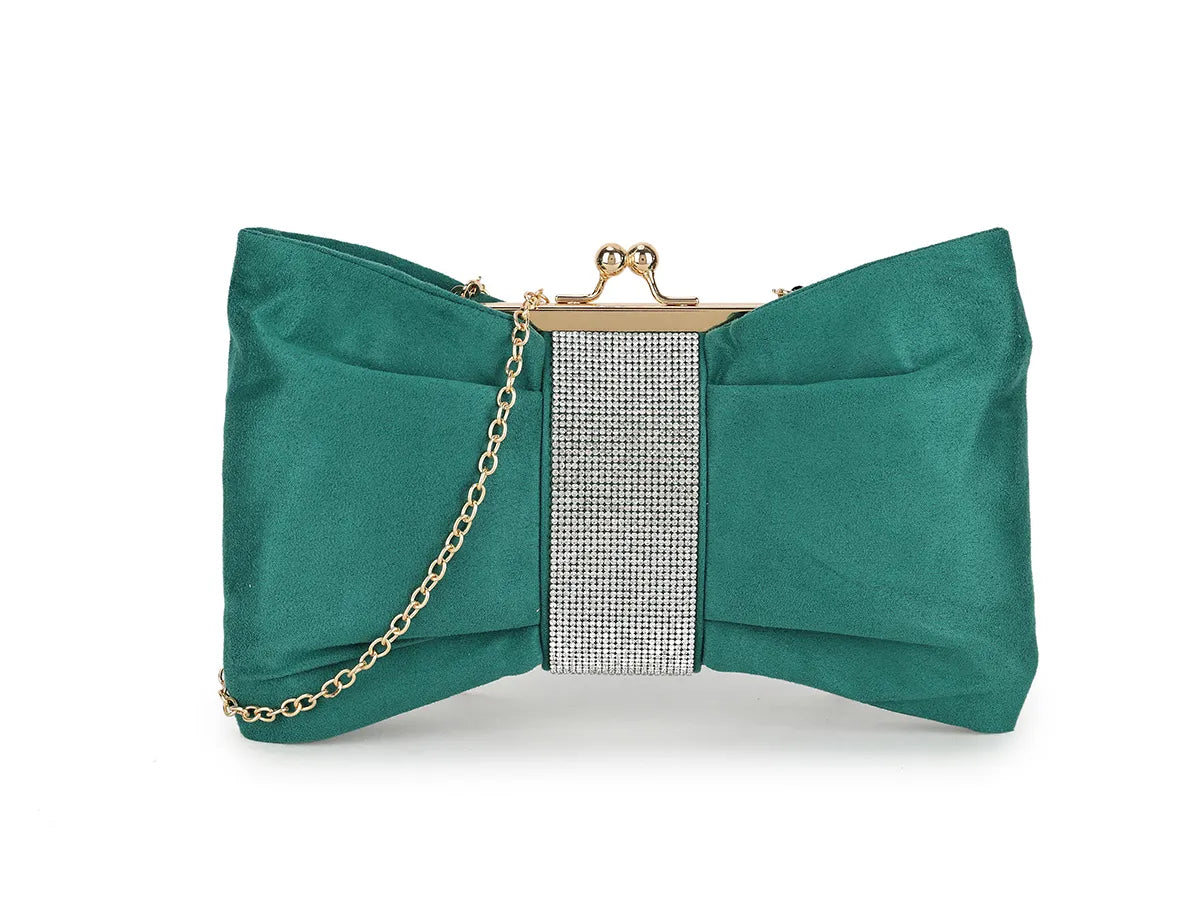 Green & Gold Diamante Clutch Bag