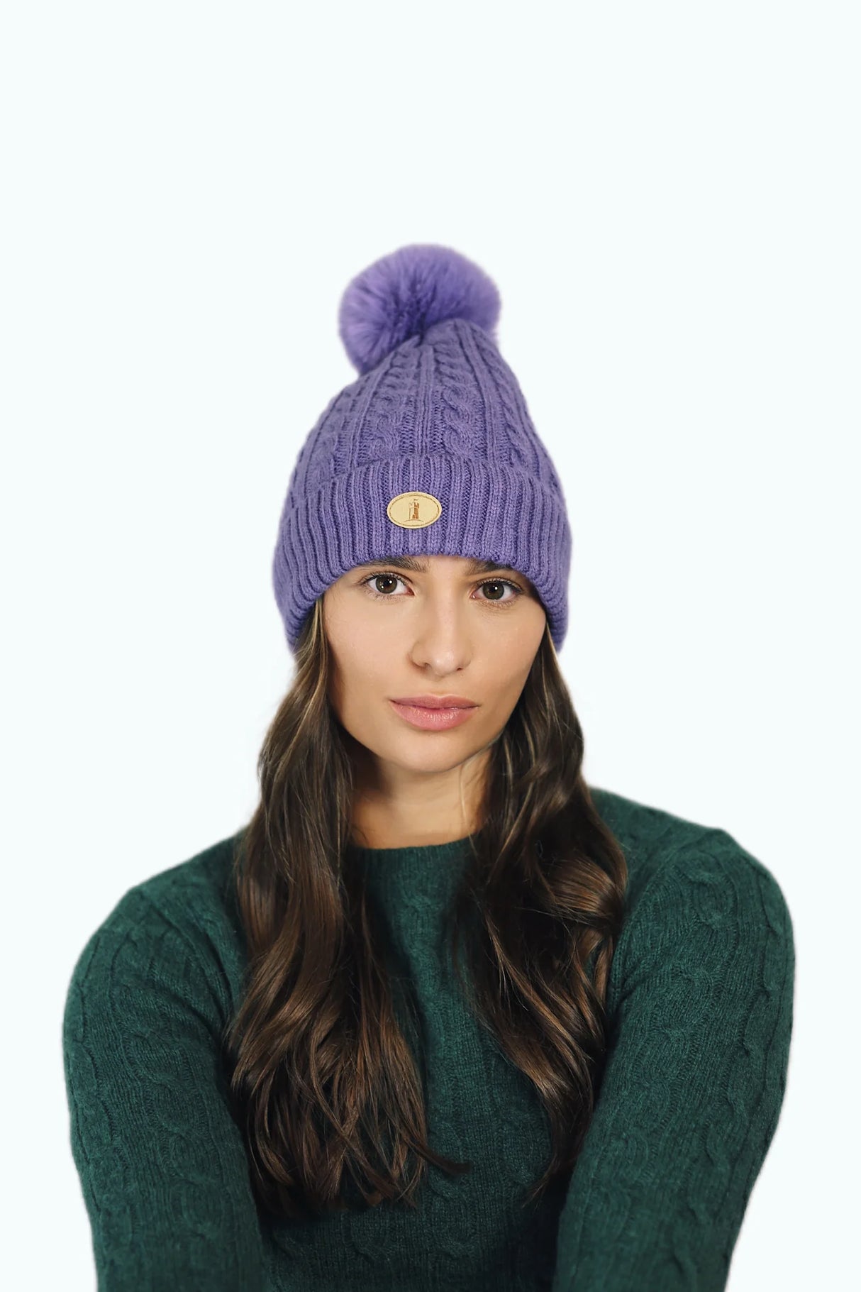 Purple Cable Knit Bobble Hat