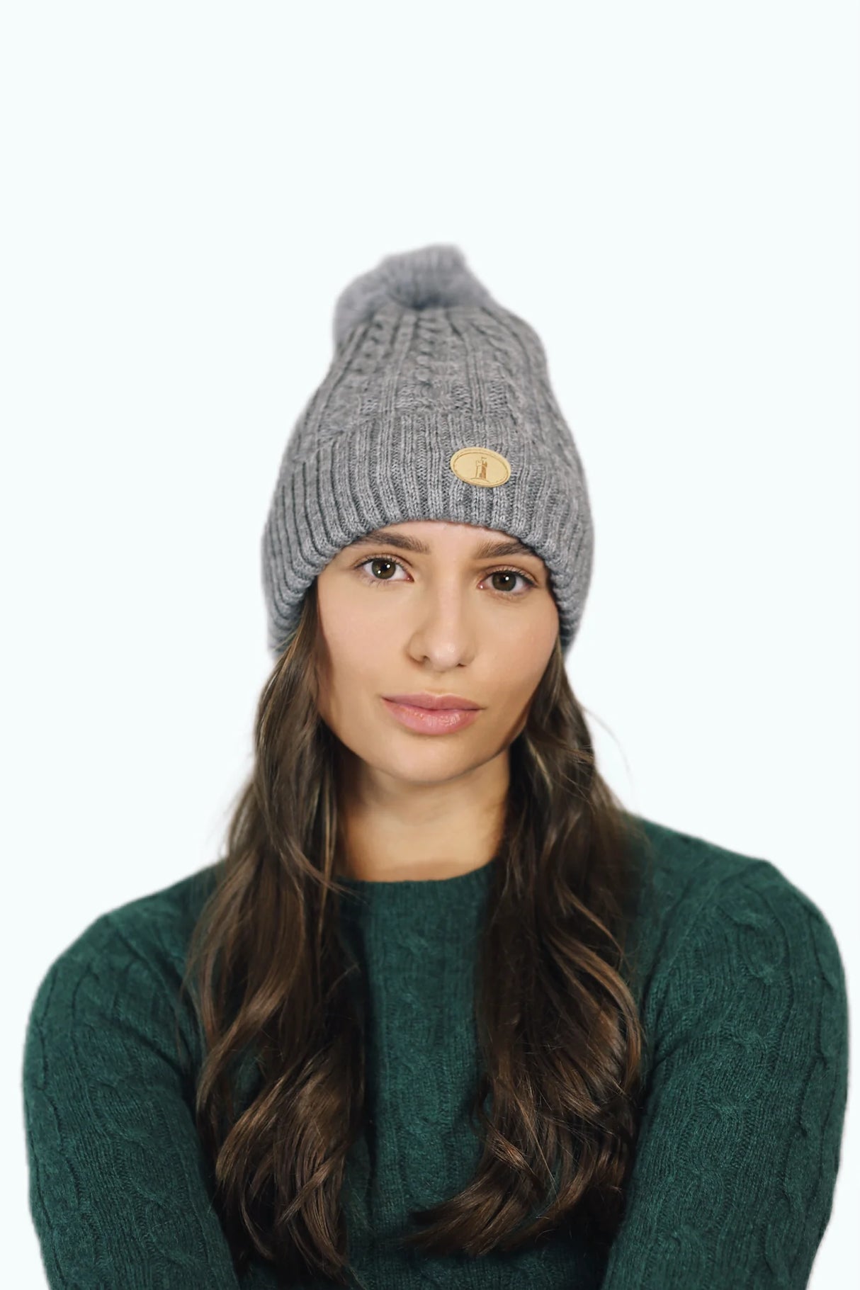 Grey Cable Knit Bobble Hat