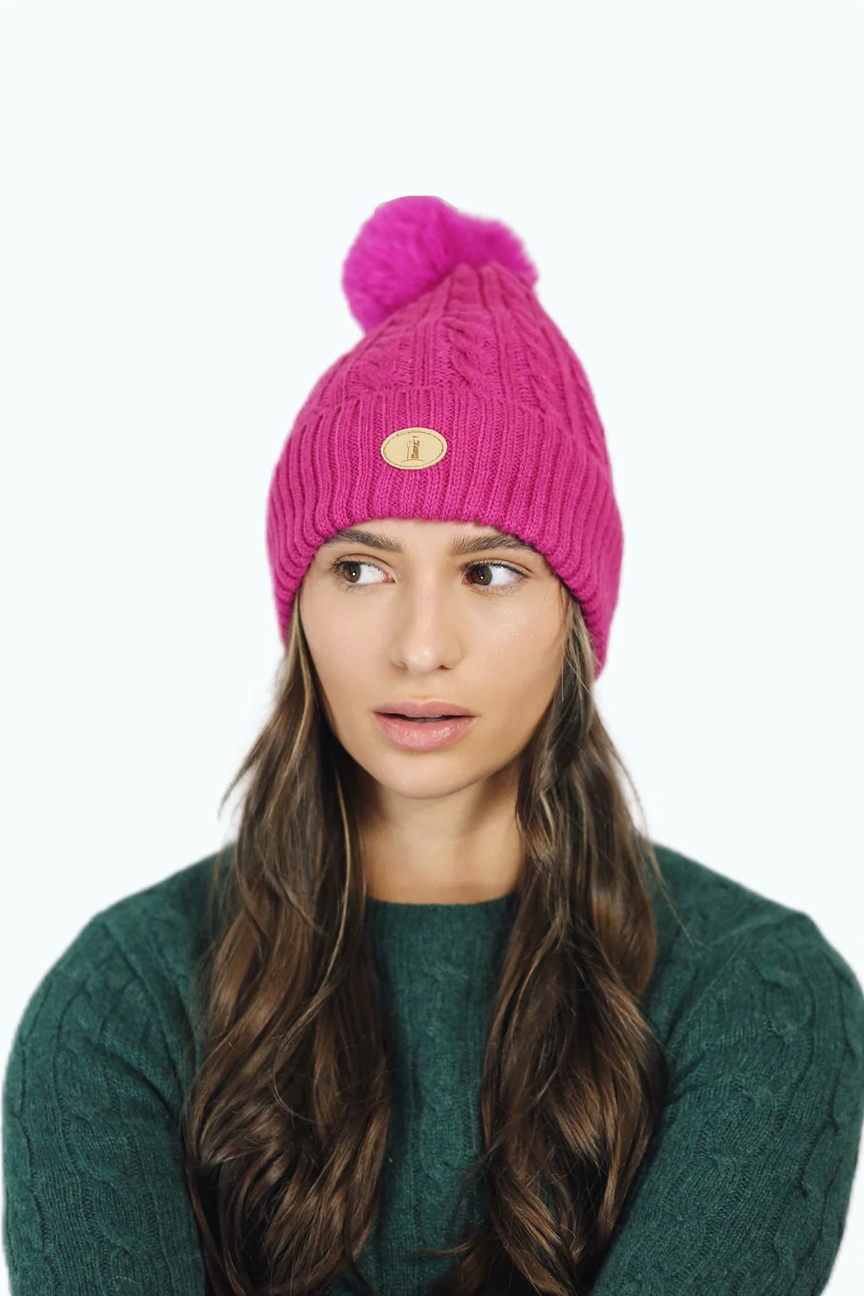 Pink Cable Knit Bobble Hat
