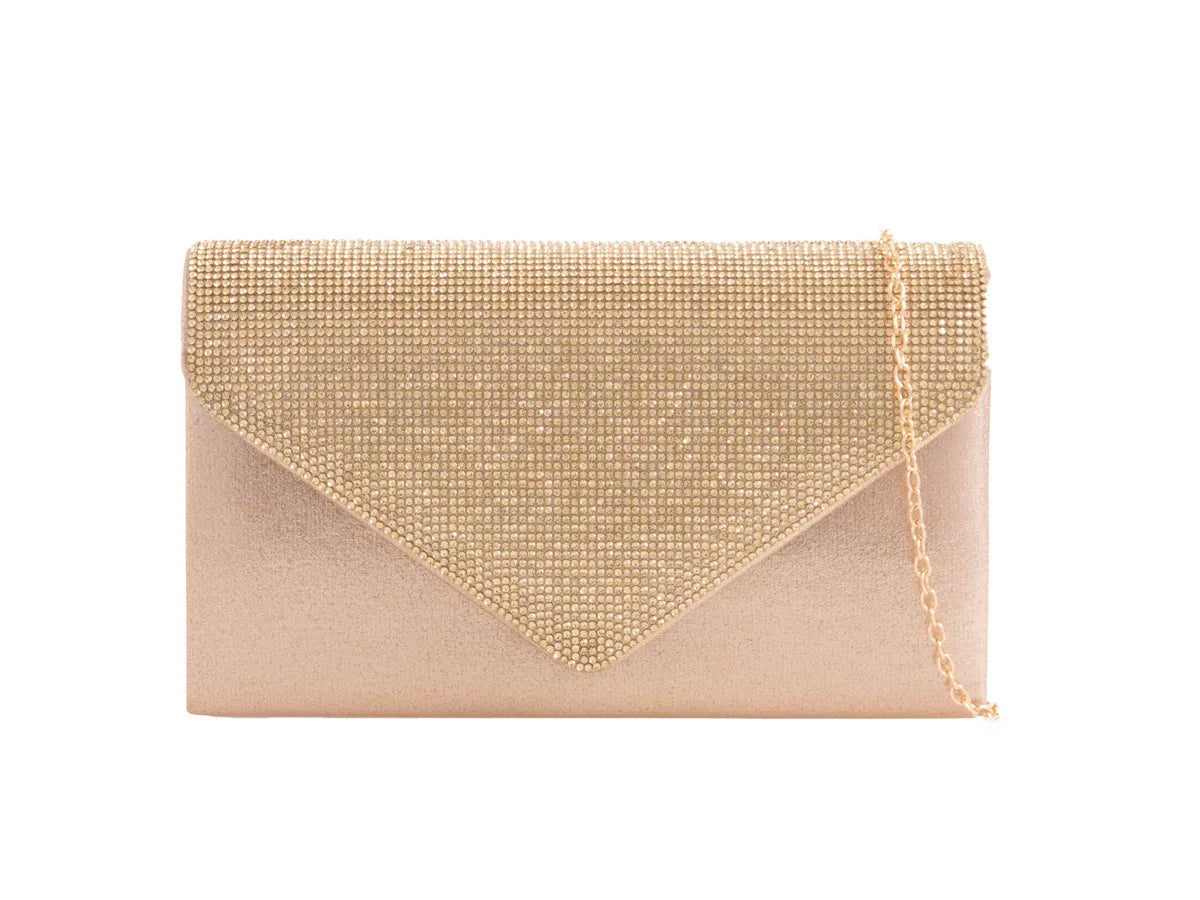 Gold Diamanté Jewelled Clutch Bag