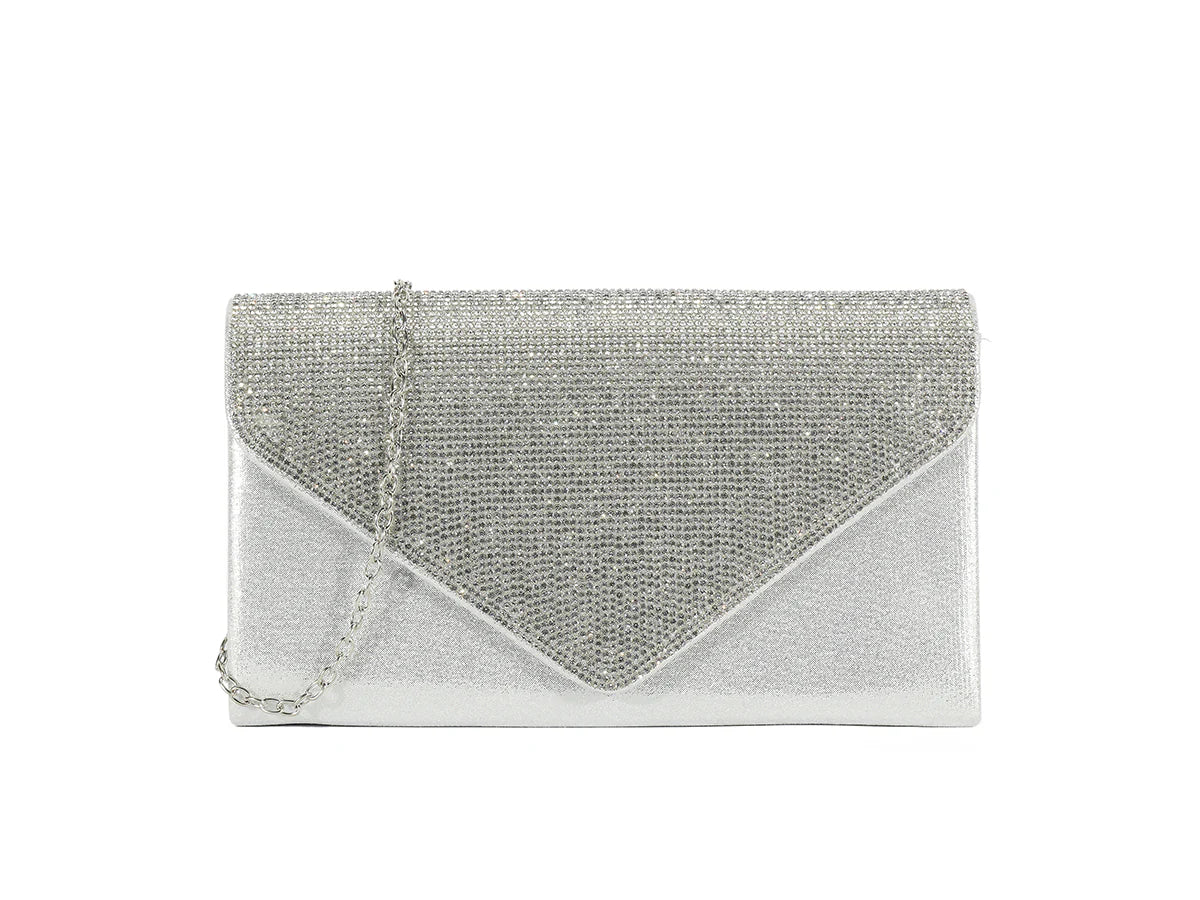 Silver Diamanté Jewelled Clutch Bag