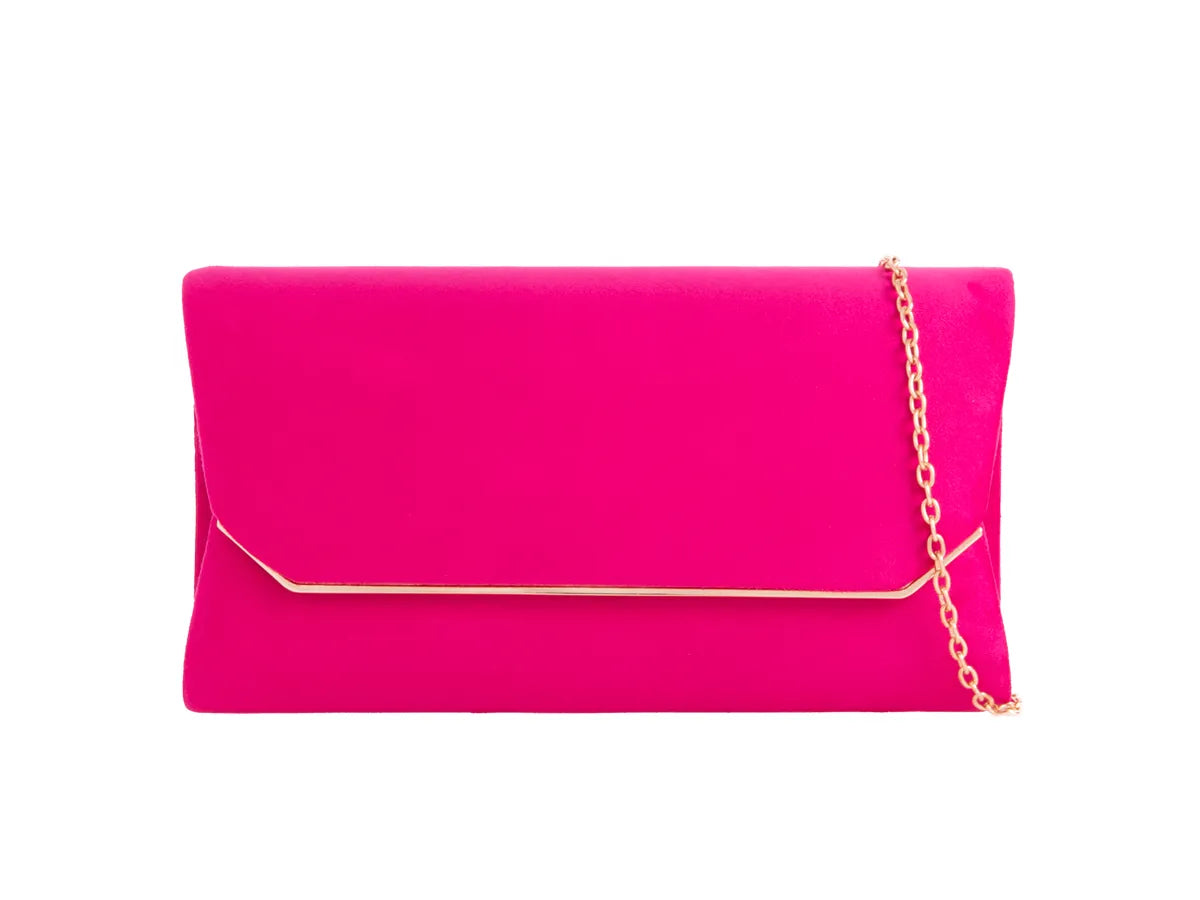 Fuchsia Pink Suede Envelope Clutch Bag