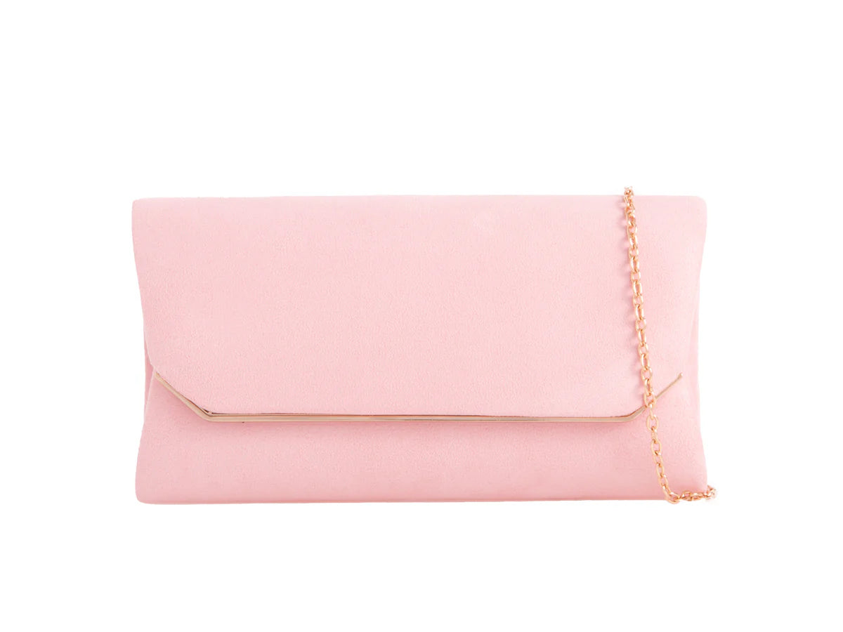 Baby Pink Suede Envelope Clutch Bag