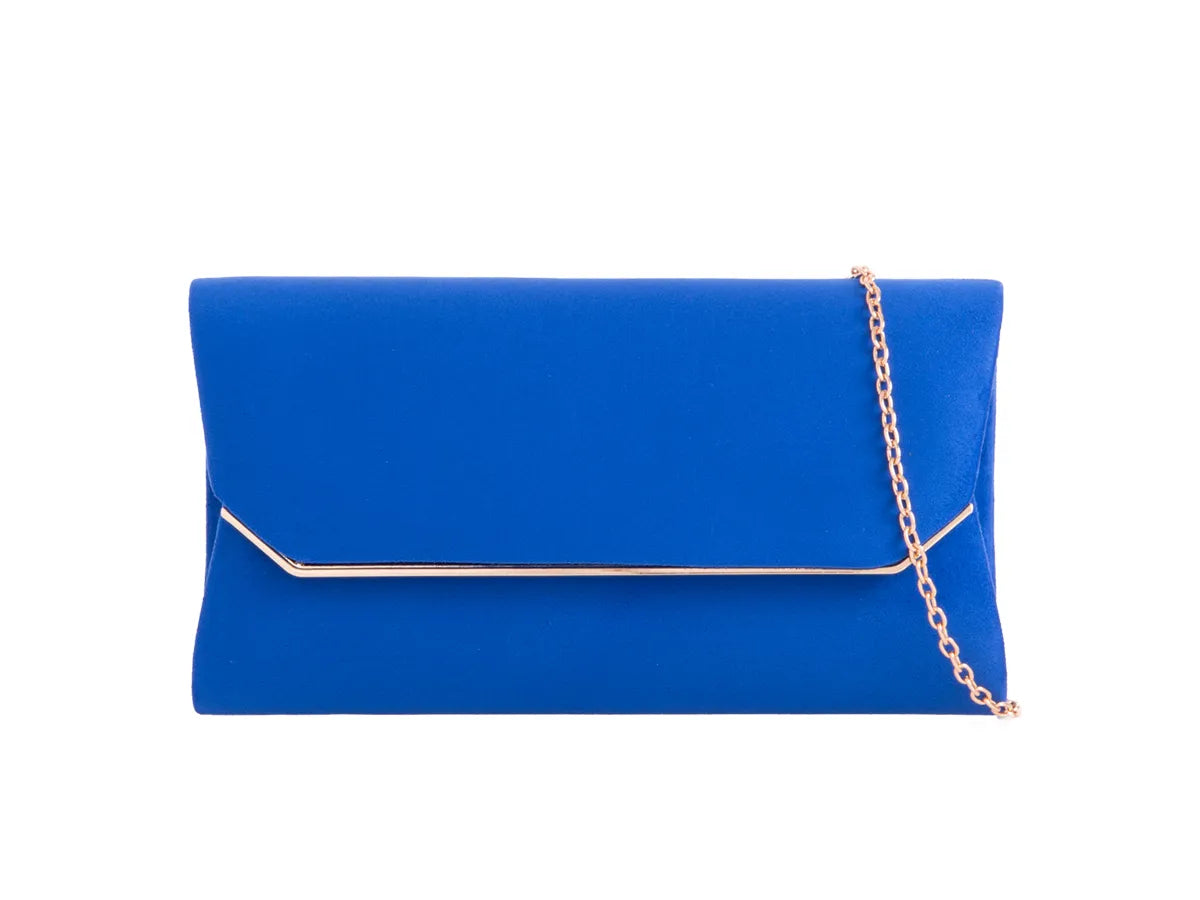 Royal Blue Suede Envelope Clutch Bag