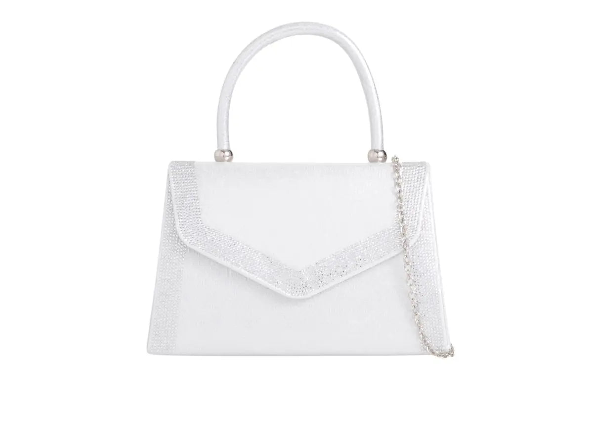 Silver Satin Crystal Trimmed Handbag