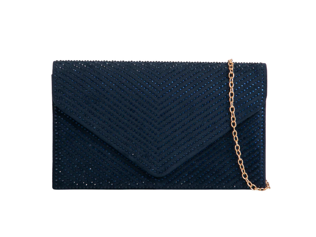 Navy Blue Crystal Diamante Clutch Bag