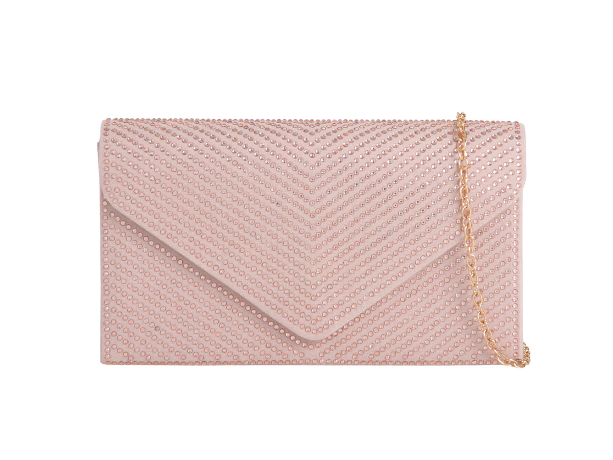 Nude Blush Crystal Diamante Clutch Bag