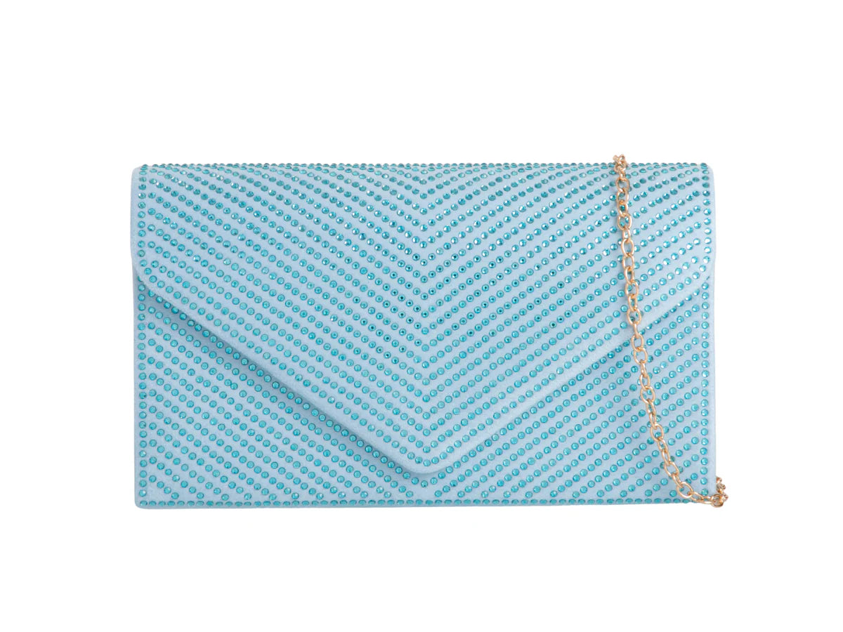 Baby Blue Crystal Diamante Clutch Bag
