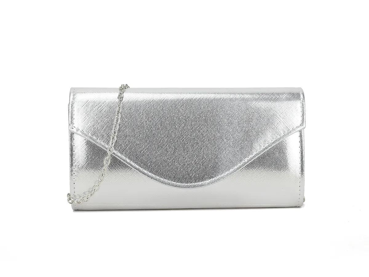 Silver Glossy Shimmer Clutch Bag