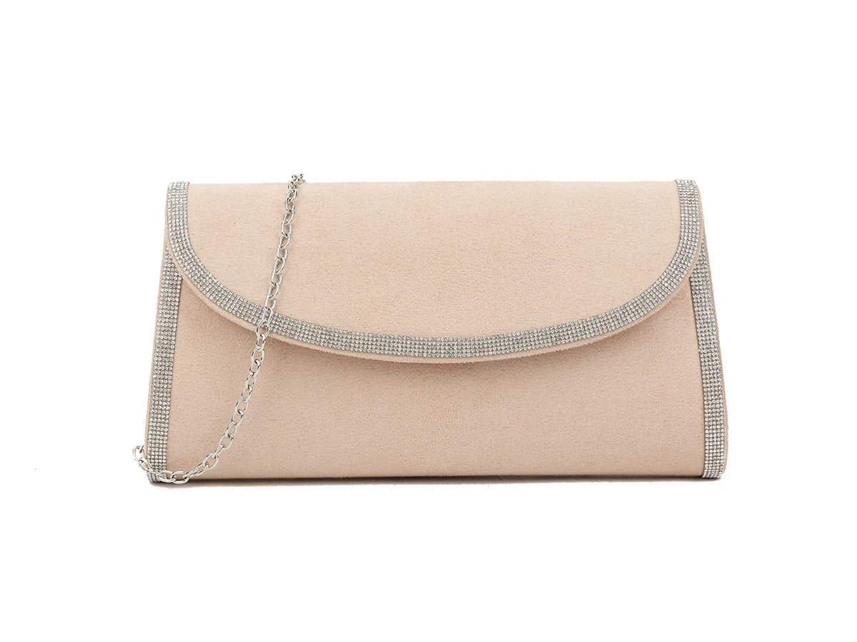 Nude Crystal Shimmer Evening Clutch Bag