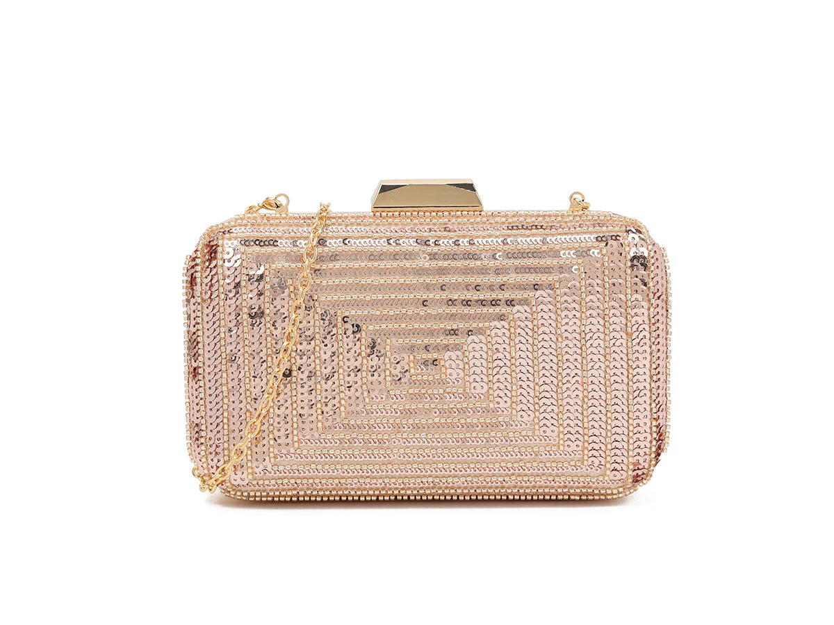 Rose Gold Sequin Beaded Box Clutch Bag