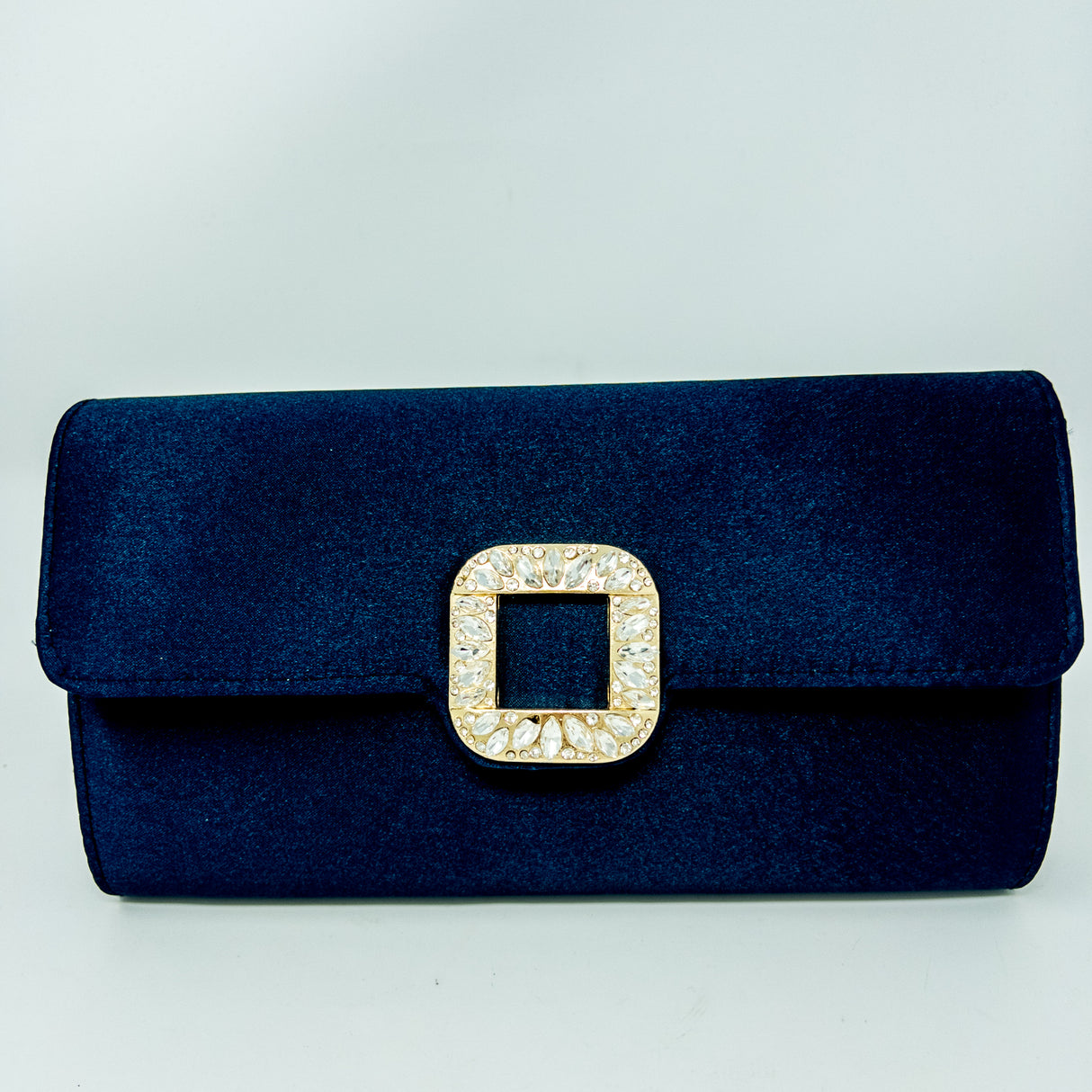 Navy Satin & Gold Diamante Clutch Bag