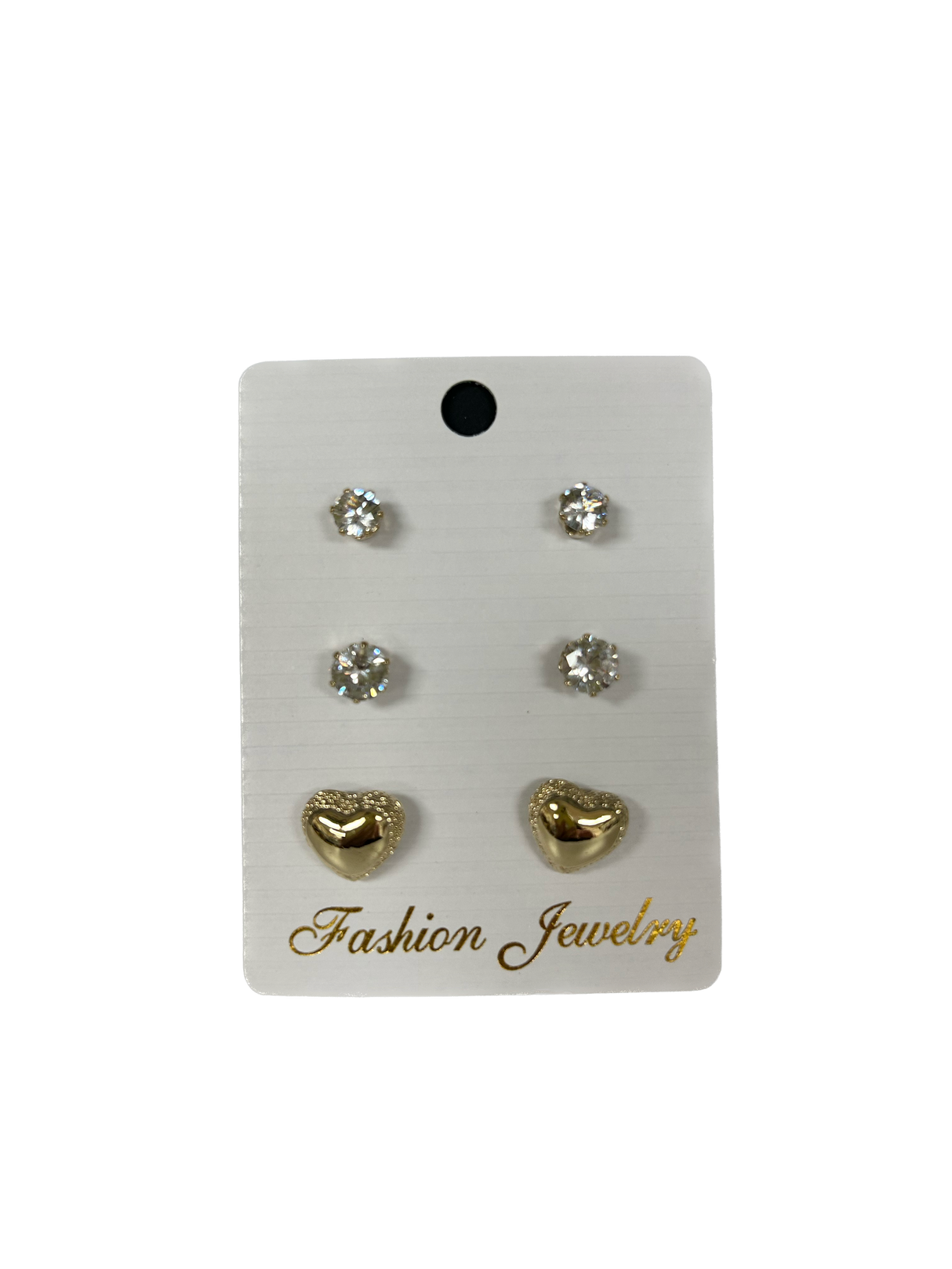 Gold Diamanté Crystal Heart Stud Earrings Set