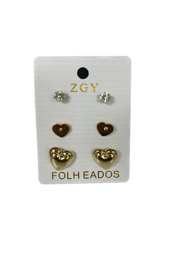 Gold & Diamanté Crystal Heart Stud Earrings Set