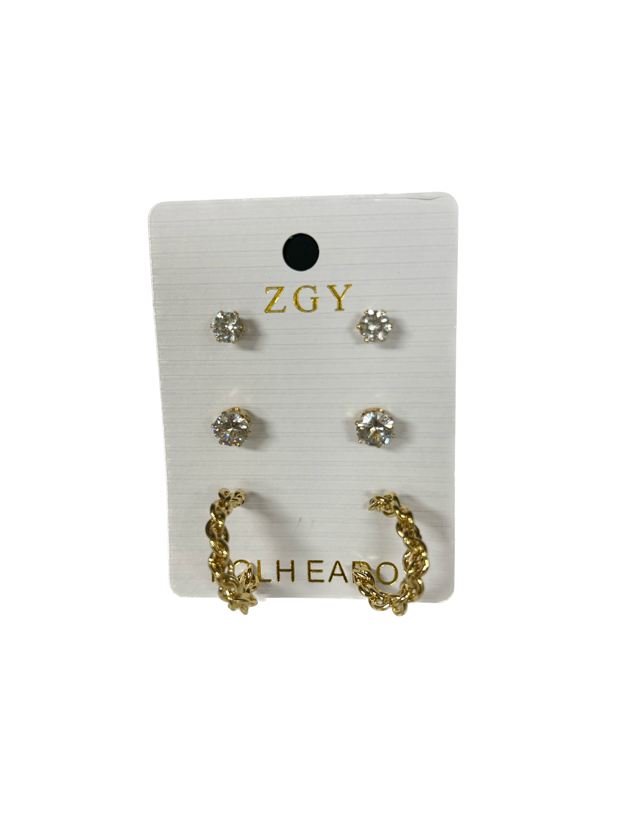 Gold Diamanté Crystal Hoop & Stud Earrings Set