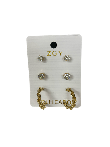 Gold Diamanté Crystal Hoop & Stud Earrings Set