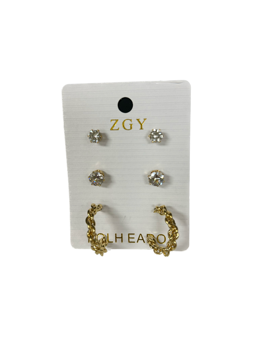 Gold Diamanté Crystal Hoop & Stud Earrings Set