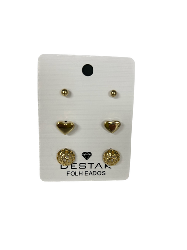Gold & Diamanté Crystal Heart Stud Earrings Set