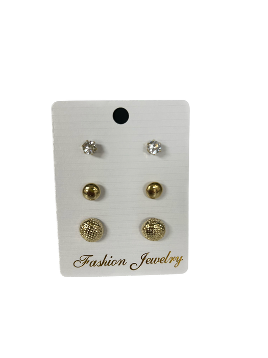 Gold & Diamanté Crystal Stud Earrings Set