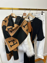 H Designer Style Printed Pashmina Scarf Brown