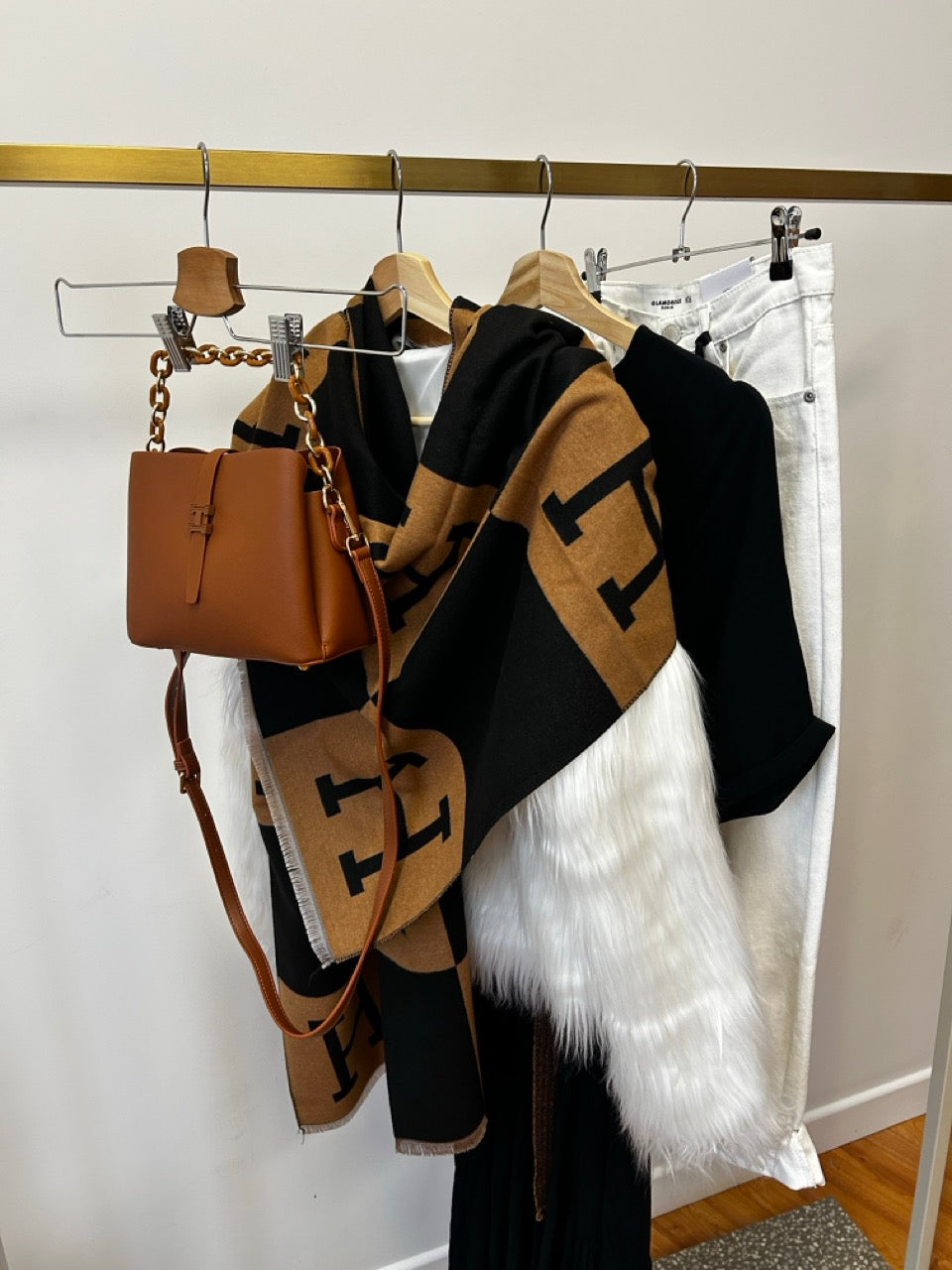 H Designer Style Printed Pashmina Scarf Brown