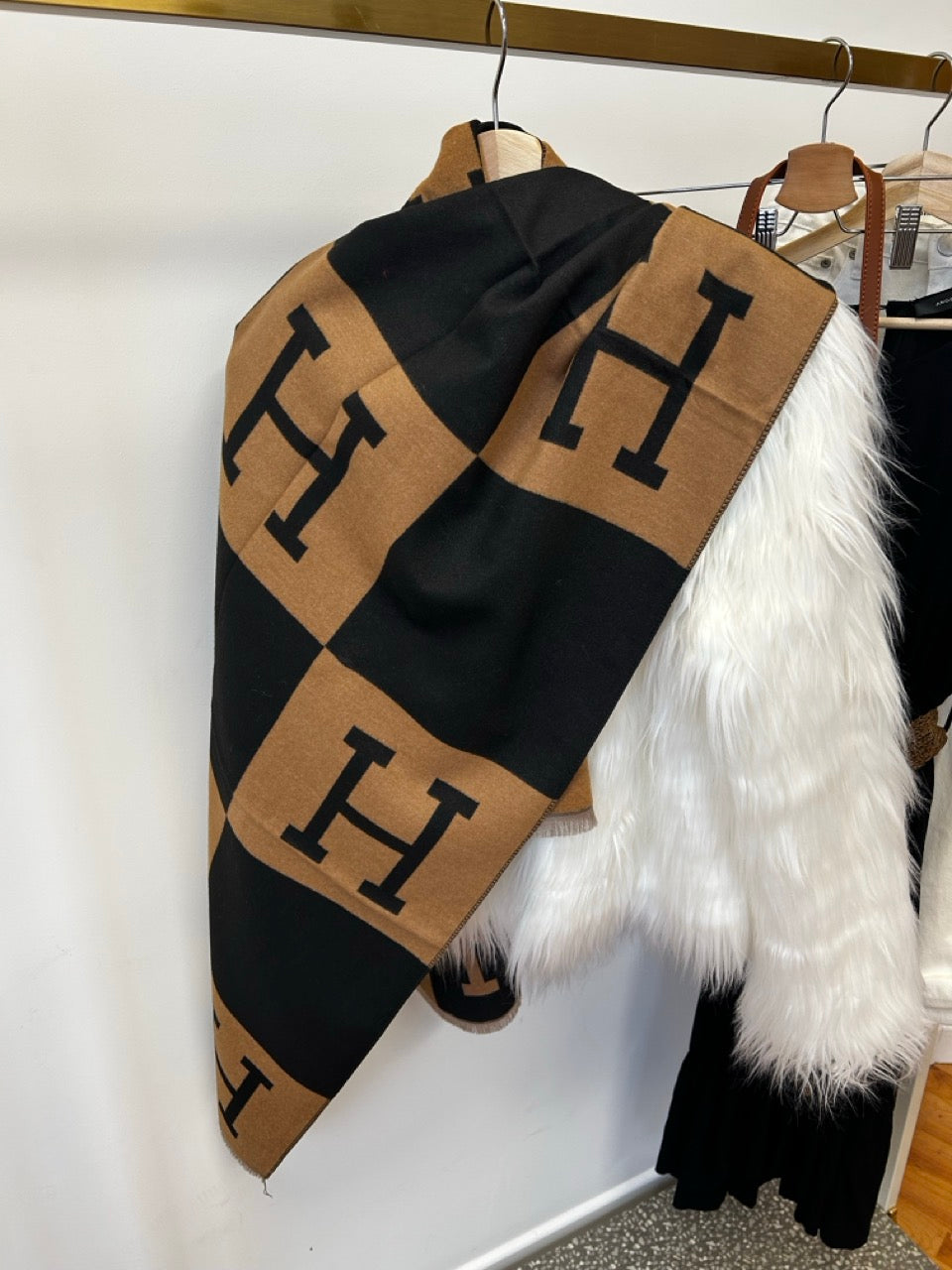 H Designer Style Printed Pashmina Scarf Brown