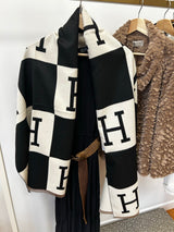 H Designer Style Printed Pashmina Scarf Black