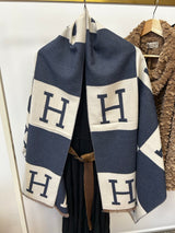 H Designer Style Printed Pashmina Scarf Grey