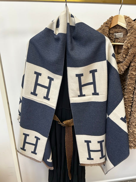 H Designer Style Printed Pashmina Scarf Grey