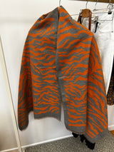 Grey & Orange Zebra Print Wool Blend Scarf