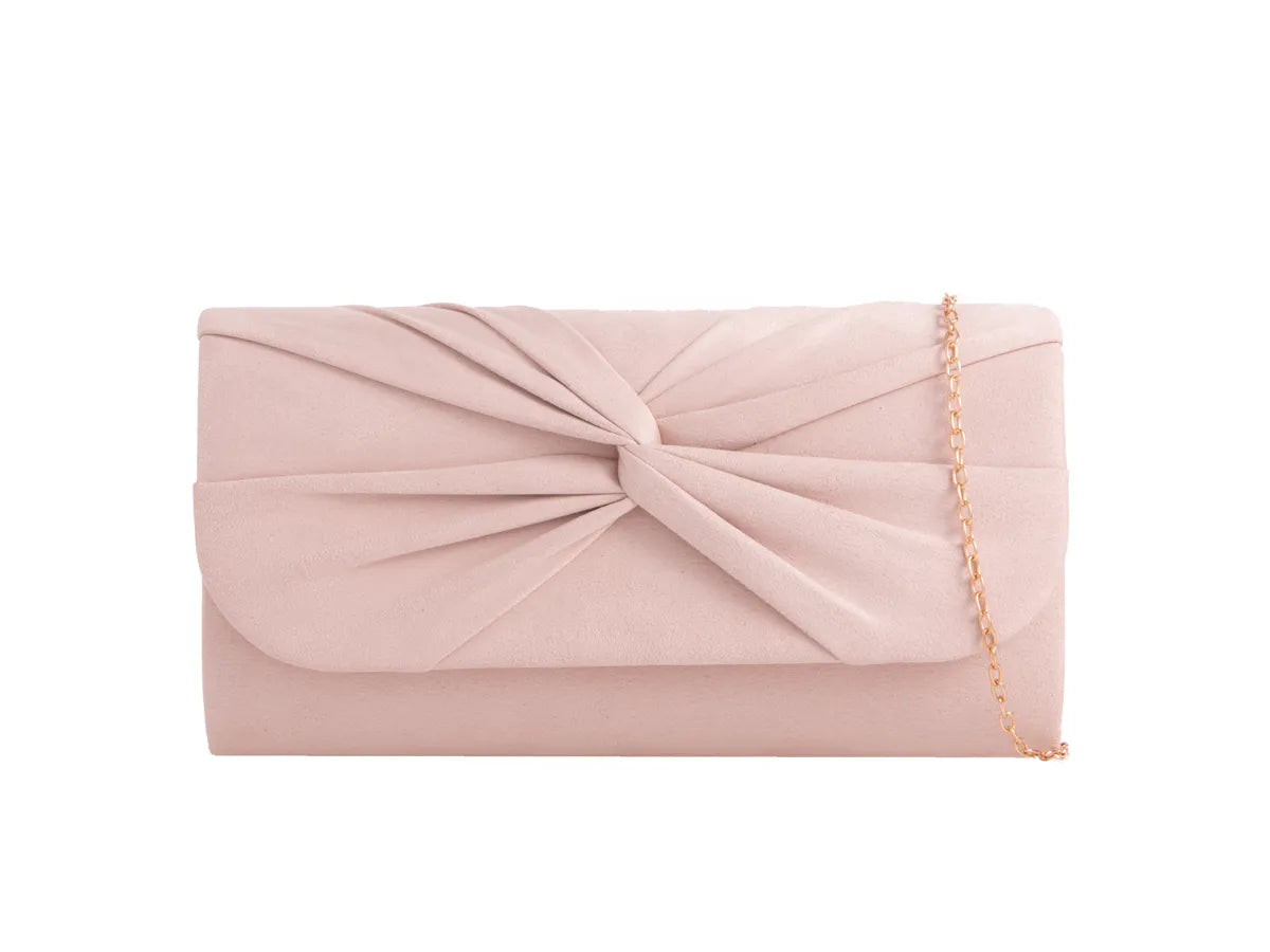 Nude Faux Suede Knot Clutch Bag